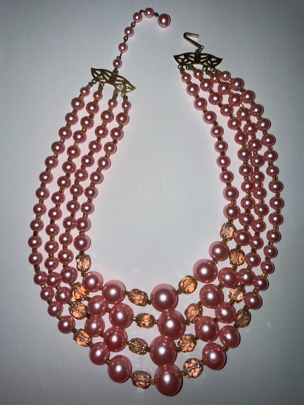 Vintage Pink 4 Strand Pearl Crystal Necklace 50s Stamped Japan seen in 60s Vogue